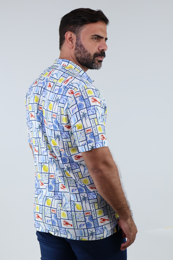 Camisa Manga Corta Estampado Playero Corte Relax Moderno Para Hombre